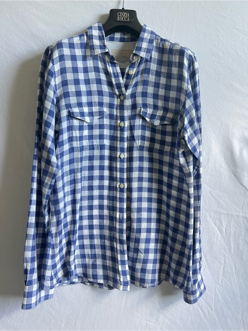 Banana Republic Blue and White Gingham Button-Down Shirt size M